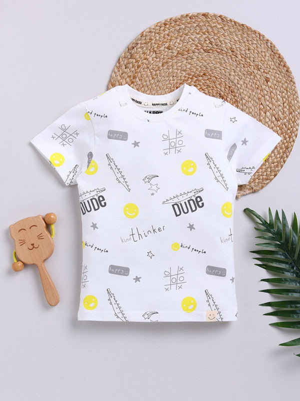 Happy Faces Kids Boys Typography Printed Pure Cotton T-Shirt