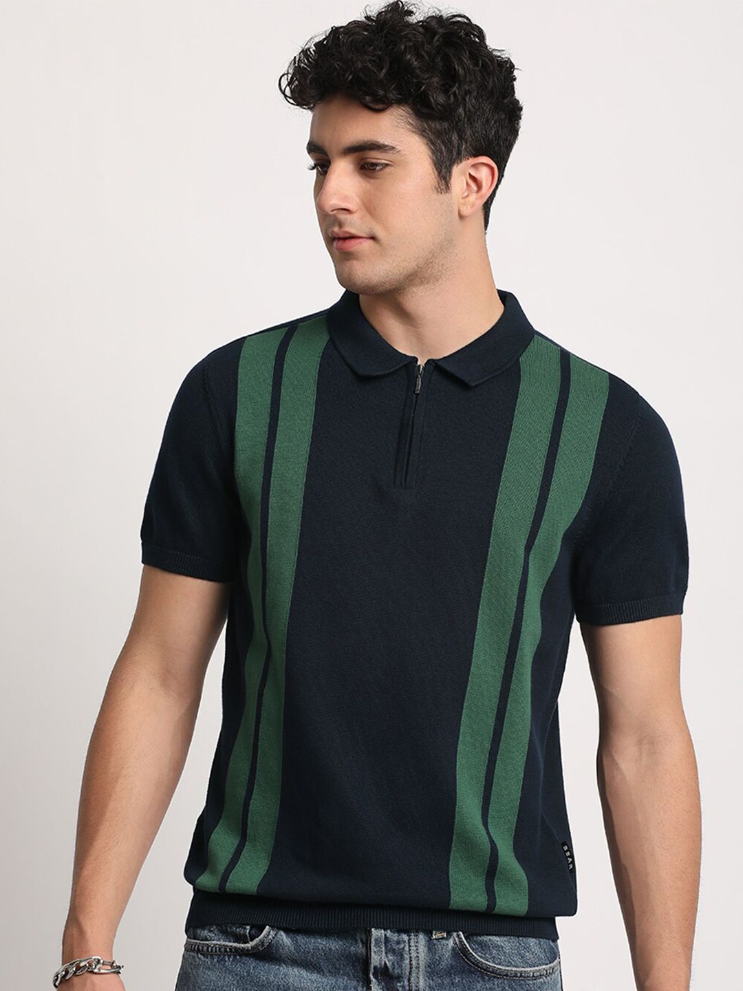 THE BEAR HOUSE Men Striped Regular Fit Cotton Polo Collar T-Shirt