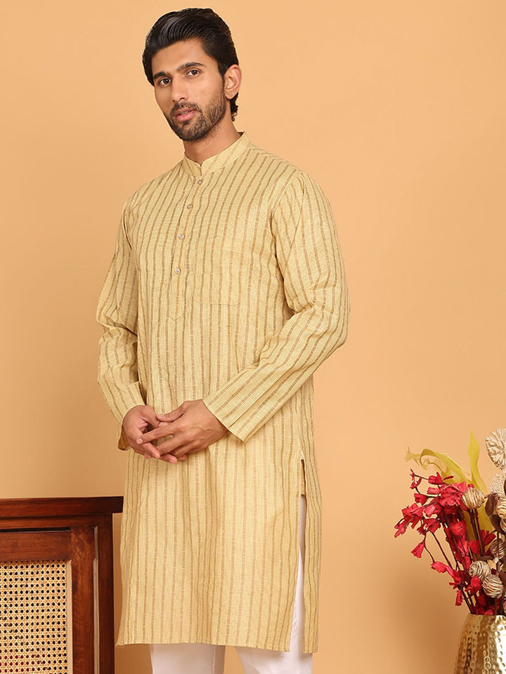 Jompers Striped Mandarin Collar Pure Cotton Straight Kurtas