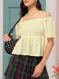 DressBerry Cutesy Couture Off-Shoulder Textured Smocked Top