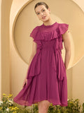 Antheaa Women Flutter Sleeve Chiffon Fit & Flare Dress