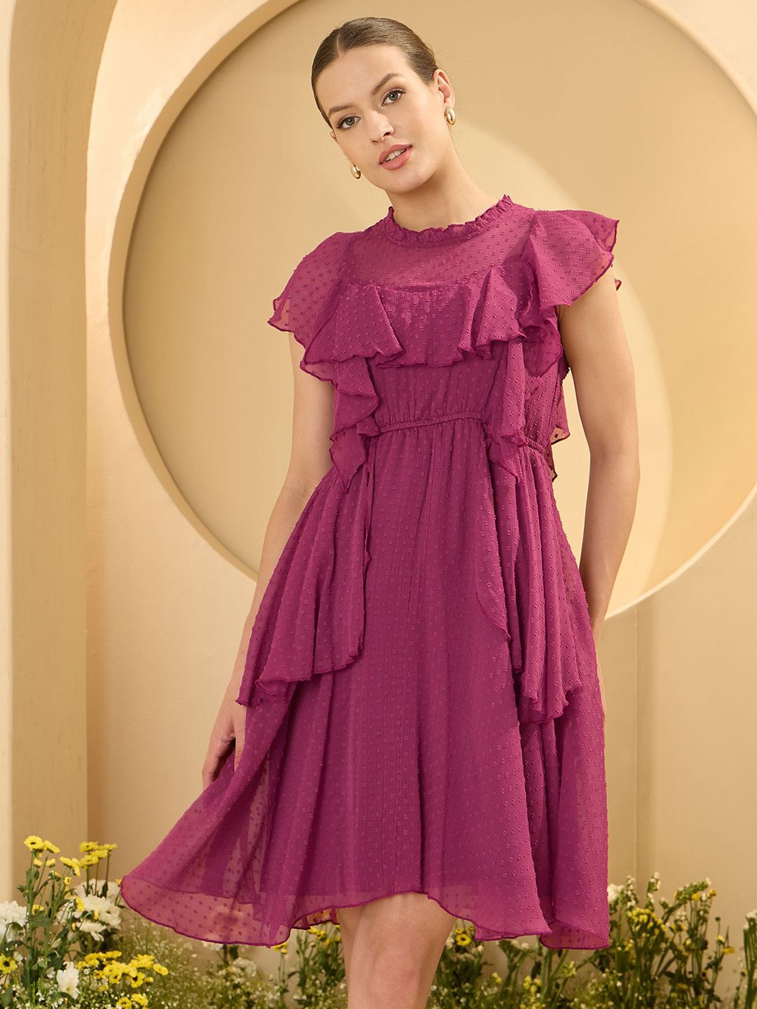 Antheaa Women Flutter Sleeve Chiffon Fit & Flare Dress