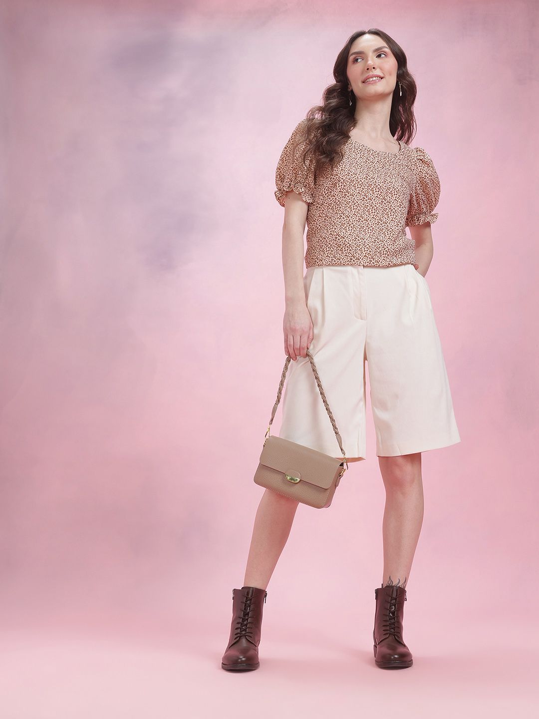 DressBerry Animal Print Sweetheart Neck Puff Sleeve Top