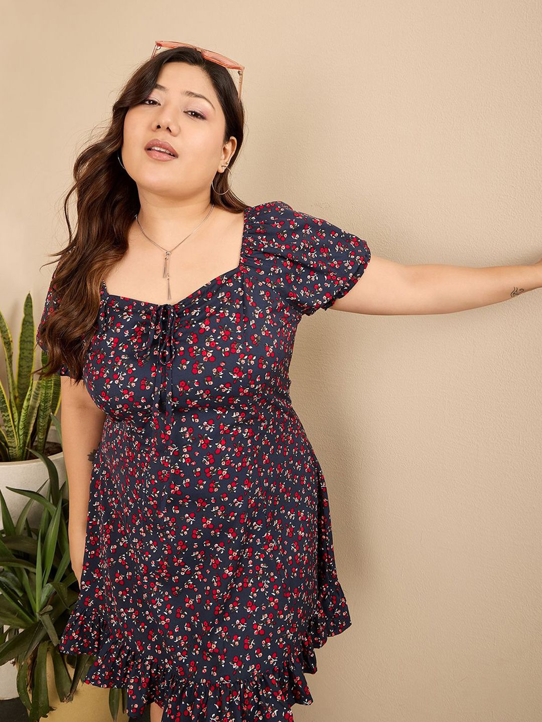 Berrylush Curve Plus Size Floral Printed A-Line Dress
