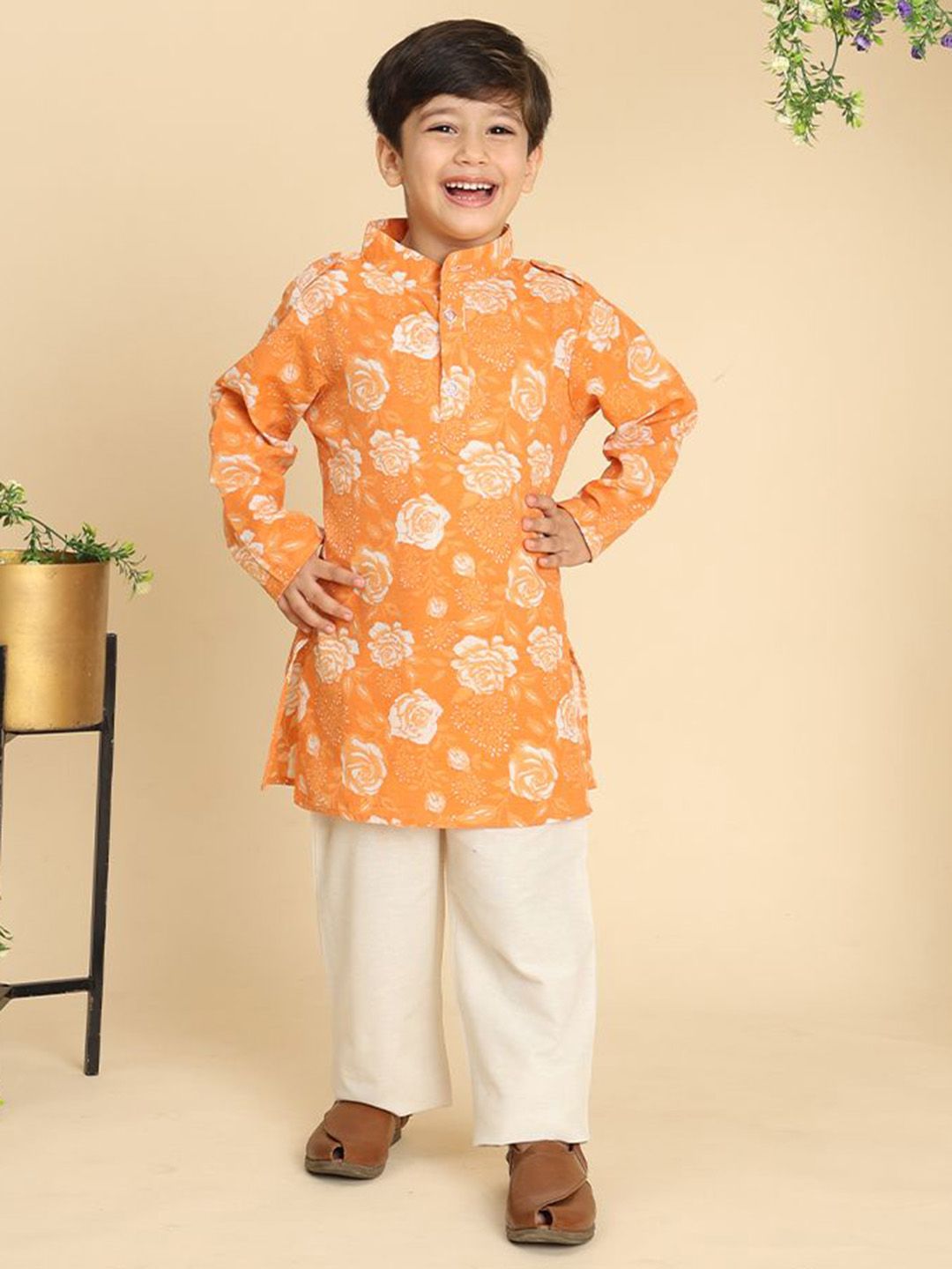 Cutiekins Boys Floral Printed Regular Kurta with Pyjamas