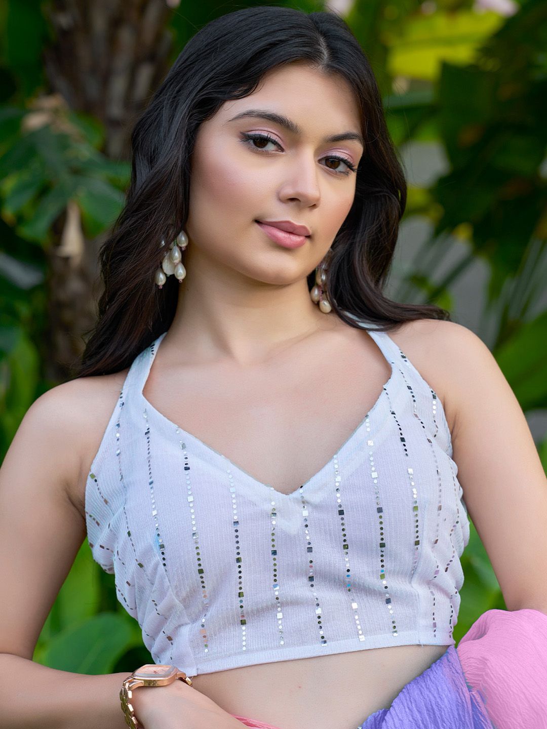 Saree mall Ombre Beads and Stones Silk Blend Sarees