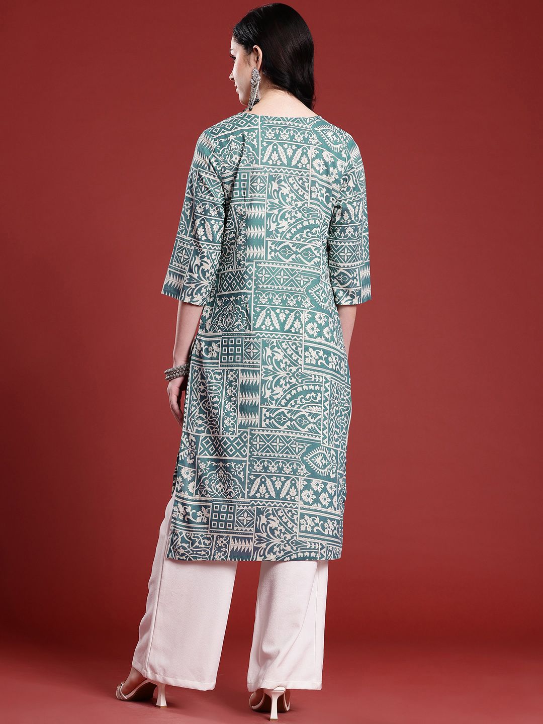 Anouk Geometric Printed Straight Kurta