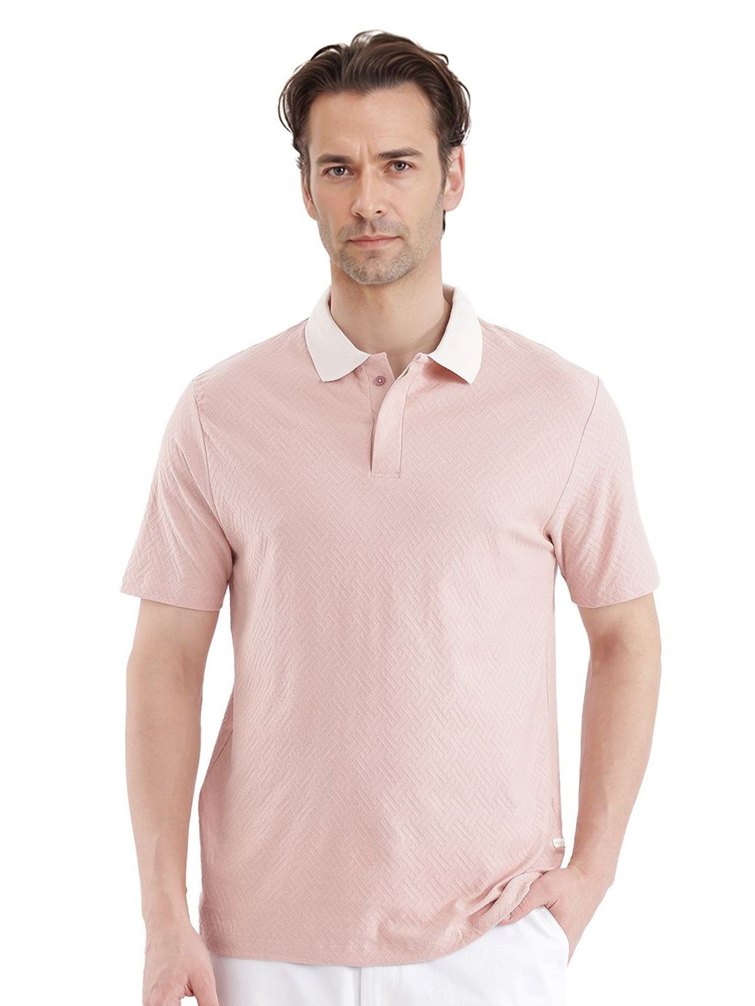 RARE RABBIT Men Solid Polo Collar Cotton T-shirt