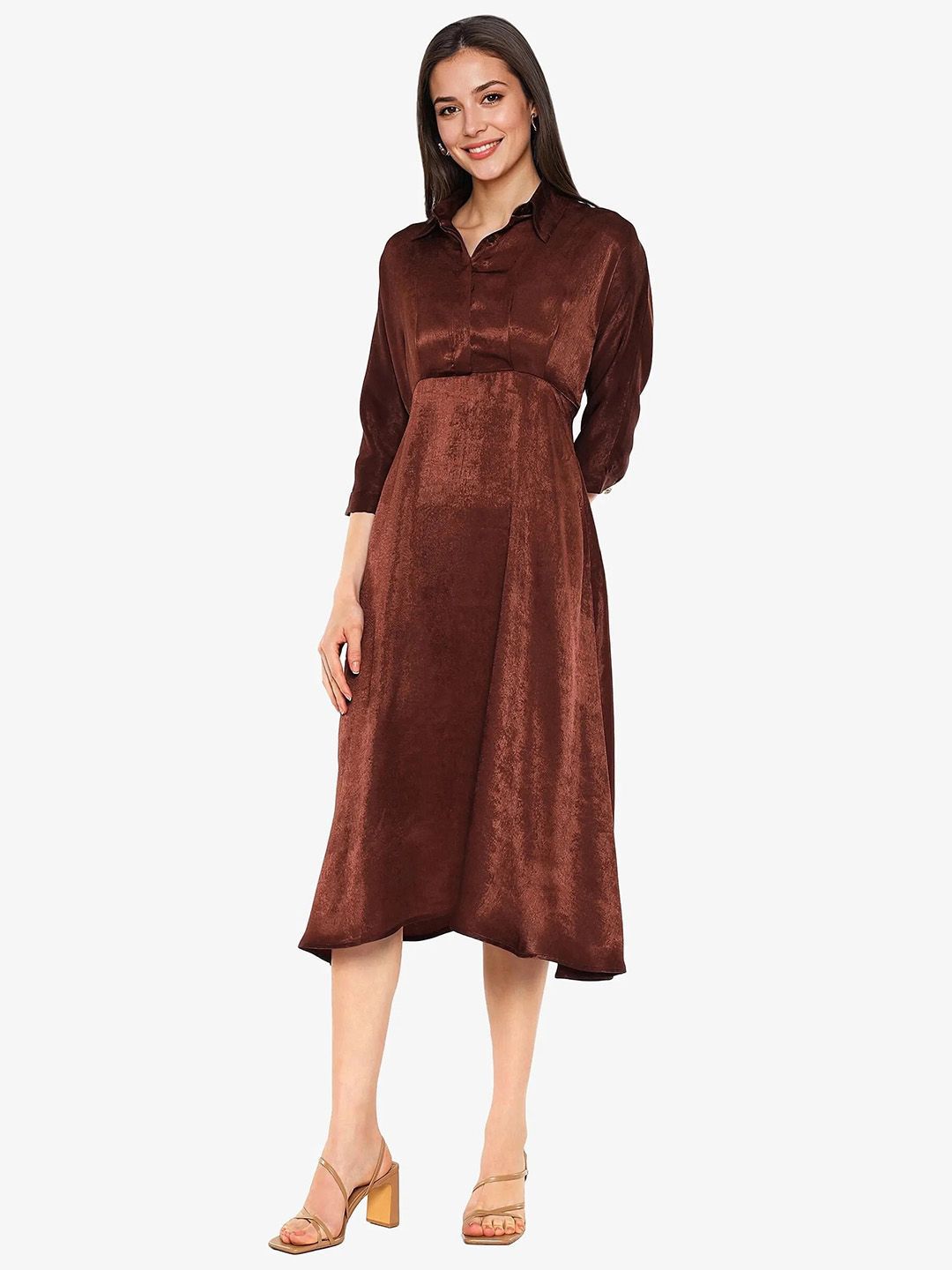 RAREISM Shirt Collar A-Line Midi Dress