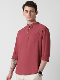 VASTRADO Woven Design Mandarin Collar Straight Short Kurta