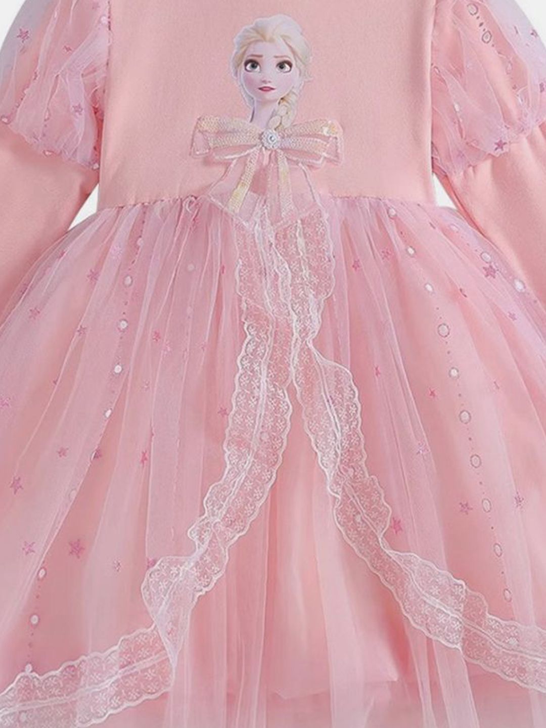 YK Girls Elsa Print Tulle Knee Length Fit and Flare Dress