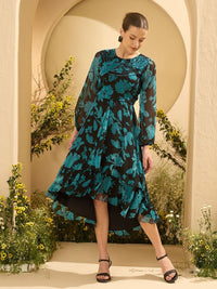 Antheaa Women Floral Printed Embellished Fit and Flare Midi Dress