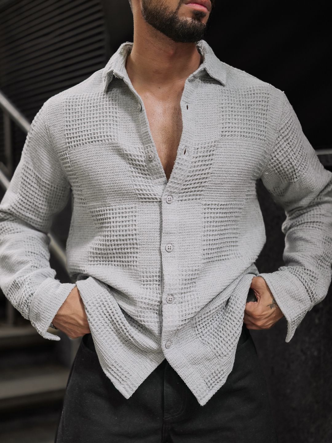 Powerlook Men Spread Collar Textured Casual Shirt