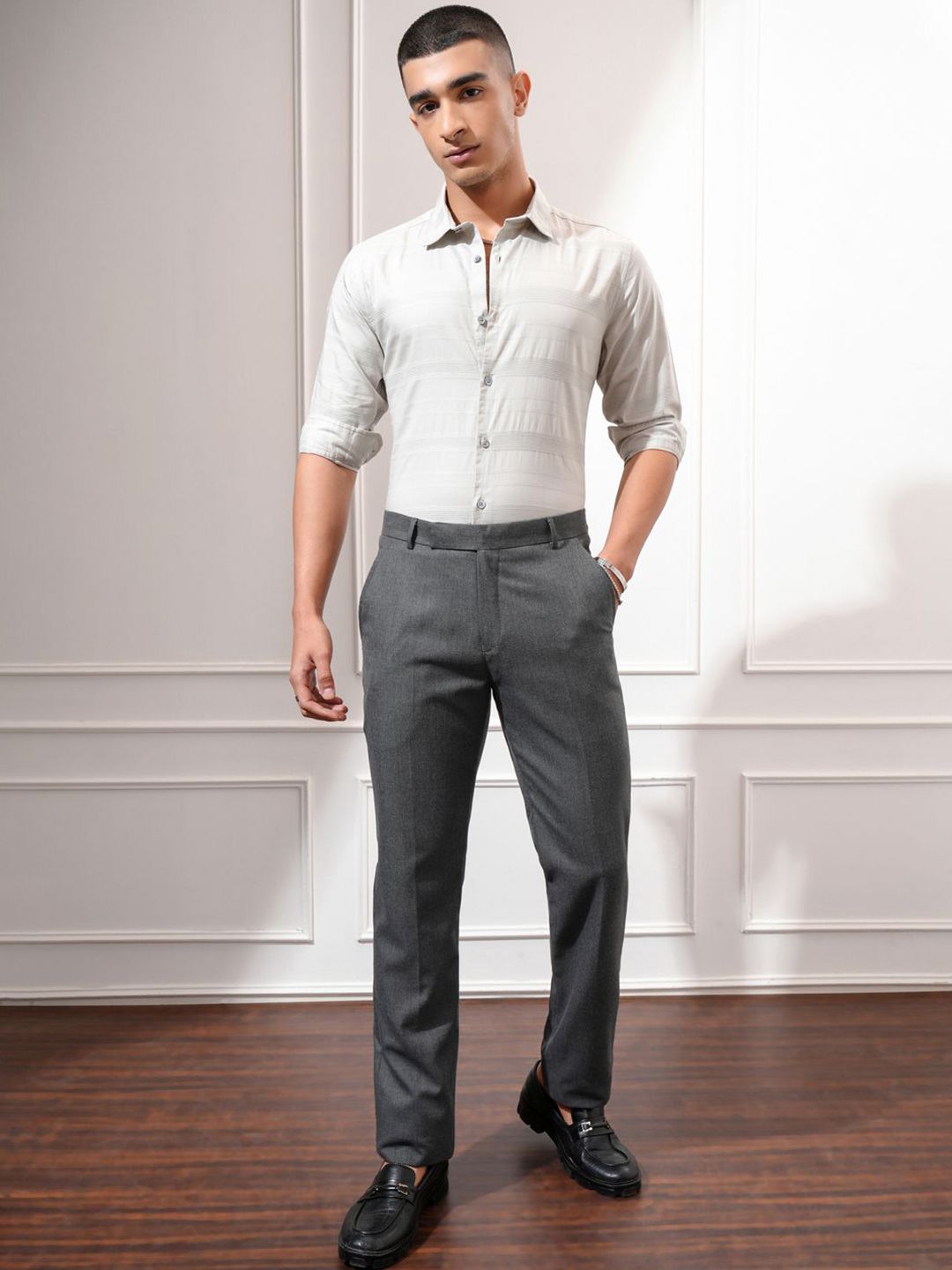 Highlander Men Dobby Textured Striped Casual Shirt