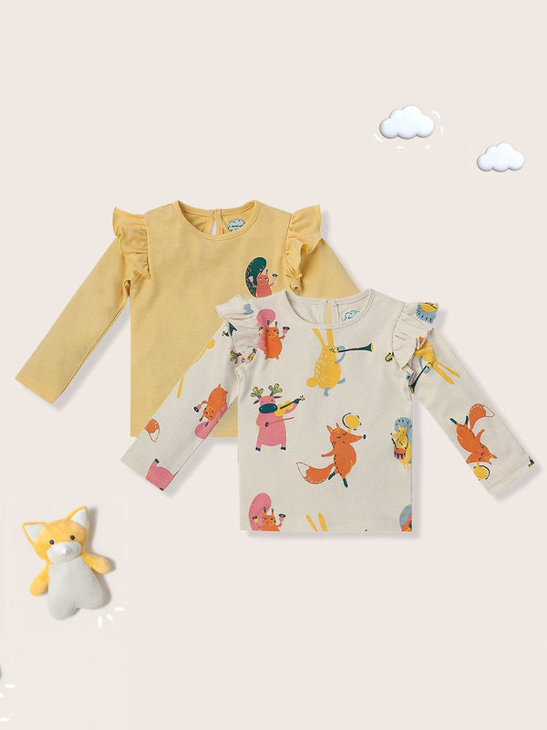 Nauti Nati Girls Pack Of 2 Graphic Printed Pure Cotton T-shirt