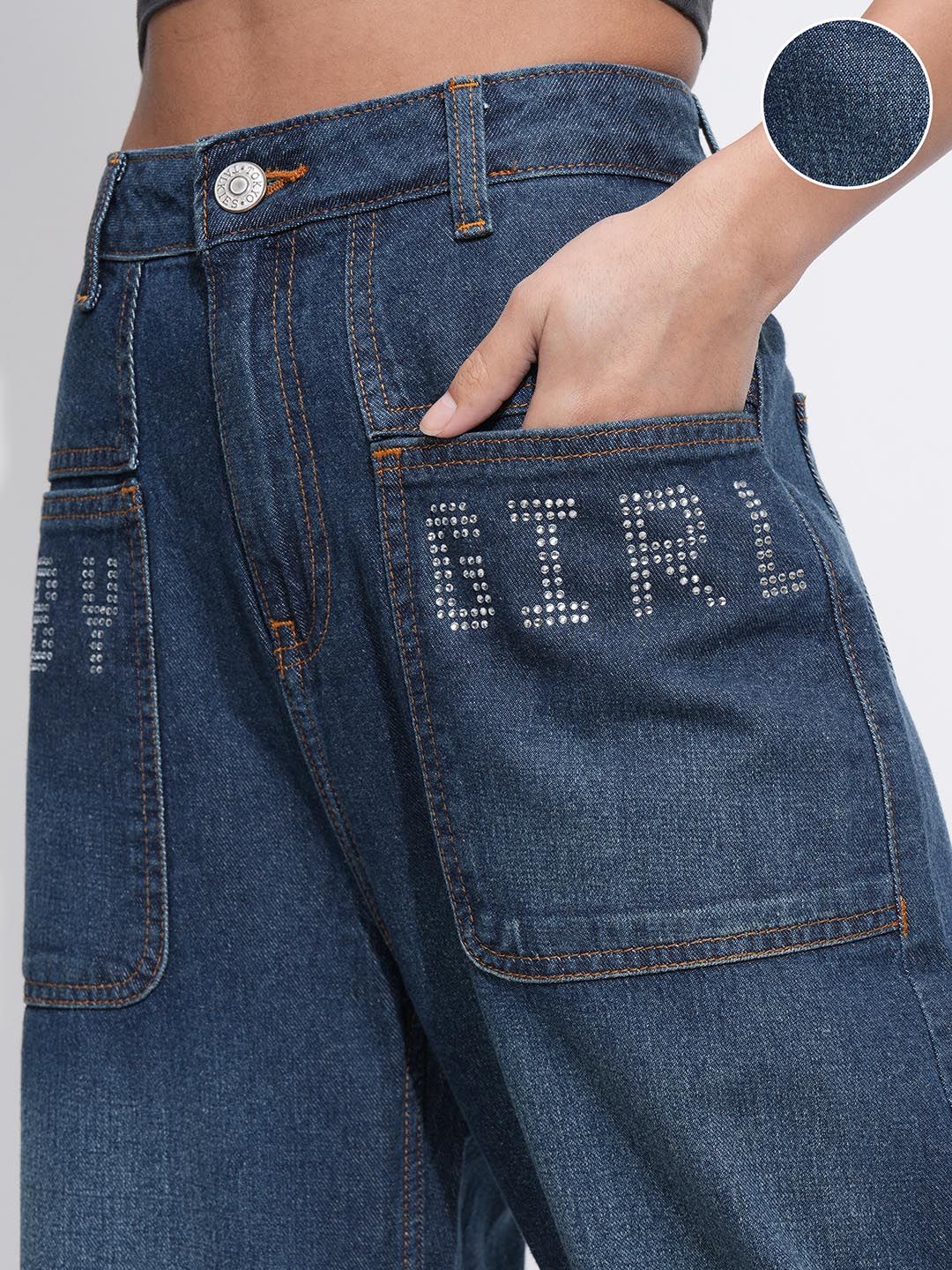 Street By Tokyo Talkies Women Rhinestone High Rise Wideleg Jeans