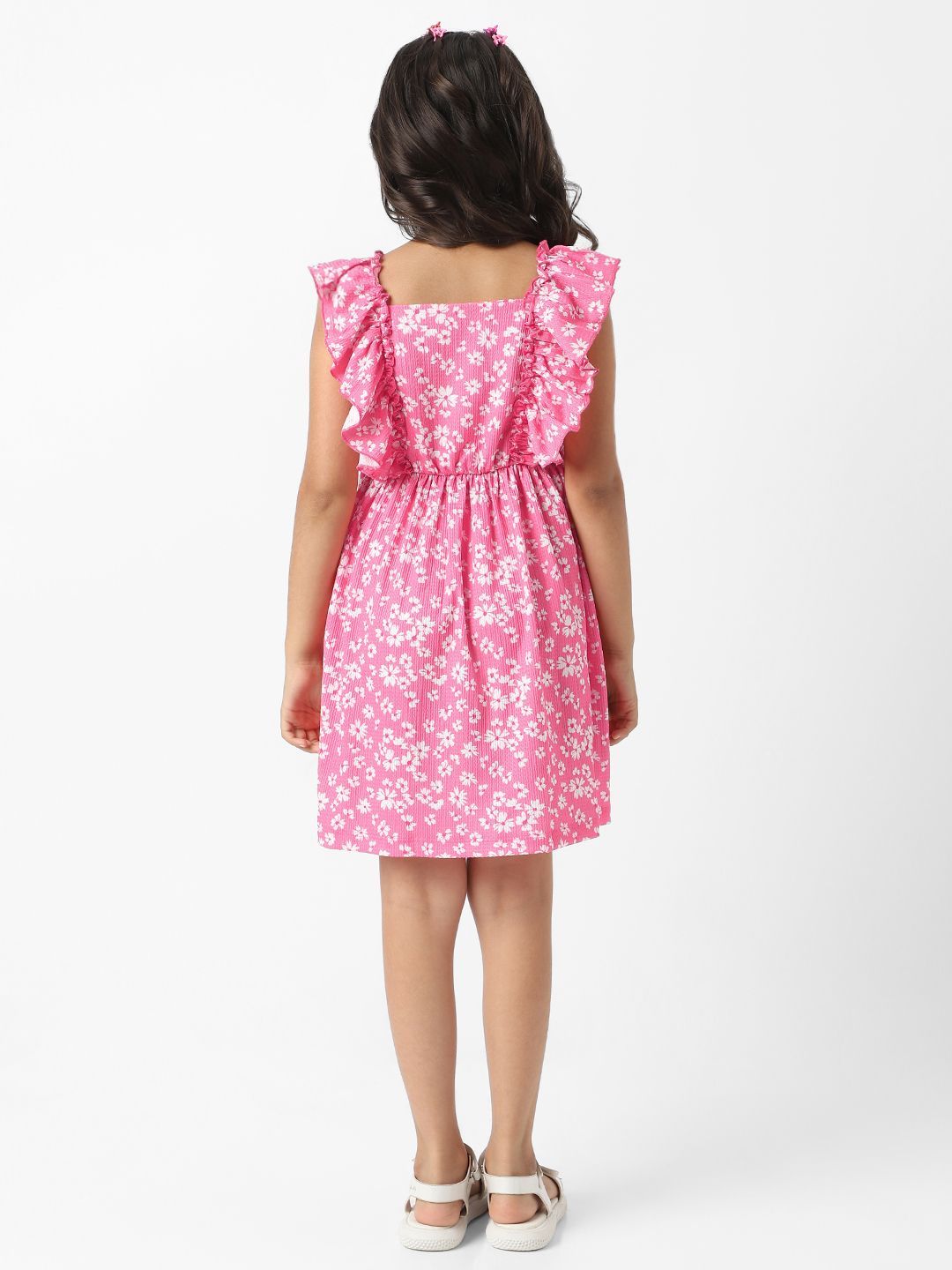 Nauti Nati  Girls' Textured Knit Ruffle Sleeves Floral Frock