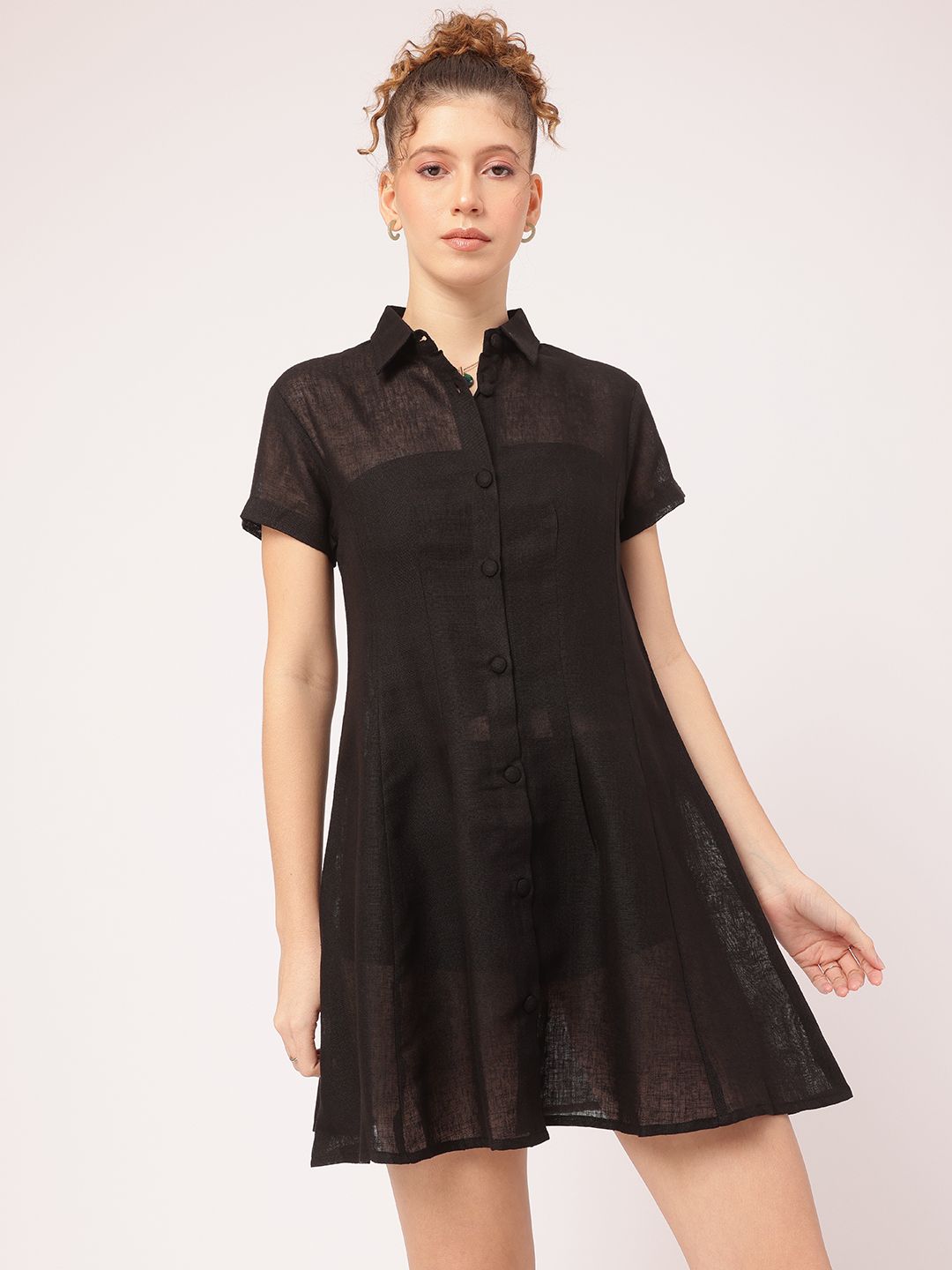DressBerry Serene Silhouette Sheer MIni Shirt Dress