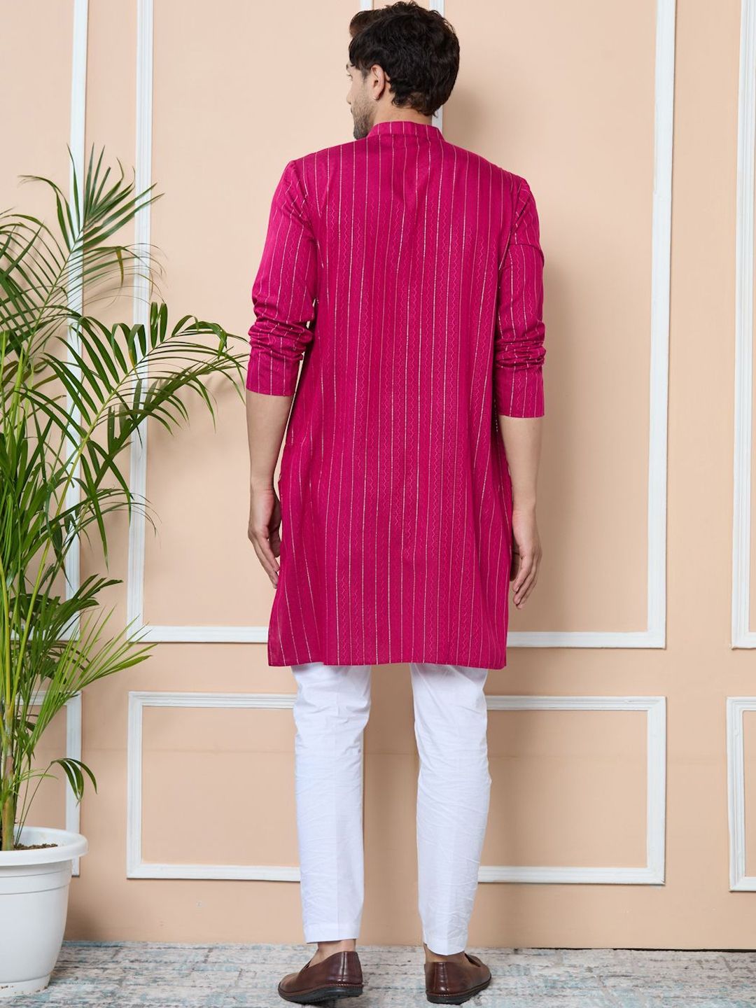 See Designs Men Striped Mirror Work Kurta