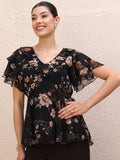 Antheaa Women Floral Printed Flared Sleeve Empire Top