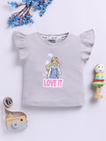 Happy Faces Kids Girls Barbie Printed Flutter Sleeve Pure Cotton Top