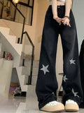 DressBerry Women Cotton High-Rise Light Fade Star Printed Wide Leg Jeans