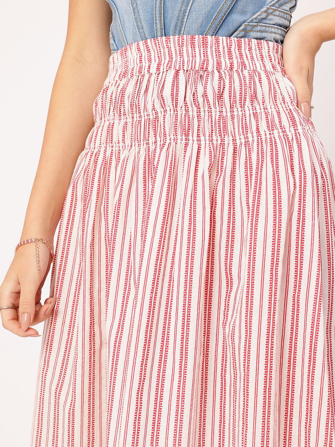 DressBerry Flair Suite Smocked Striped Flared Skirt