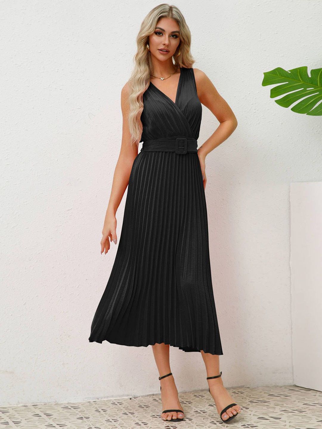 all about you Solid A-Line Sleeveless Midi Dress