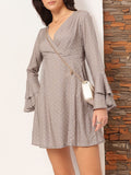 DressBerry Cozy Compositions Printed Bell Sleeve Mini A-line Dress