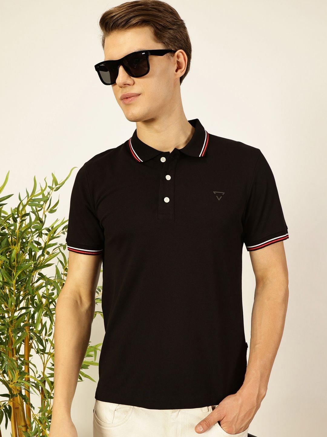 Thomas Scott Men Solid Polo Collar Cotton T-shirt