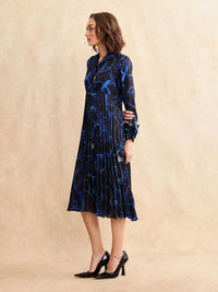 RAREISM Women Printed Shirt Collar Fit & Flare Pleated Midi Dress