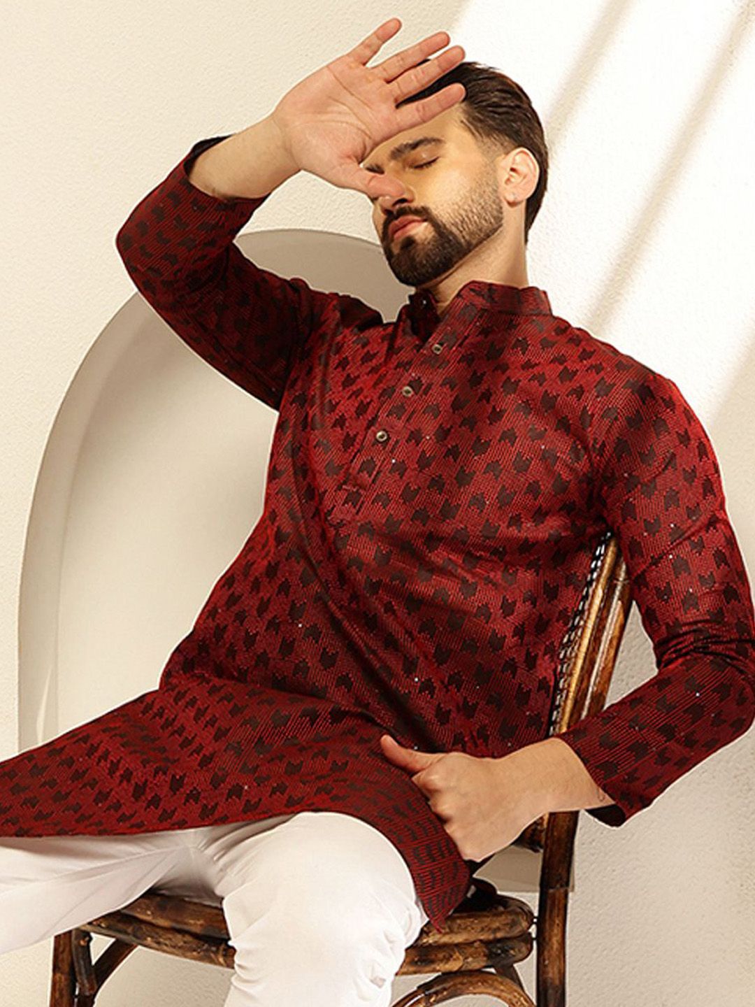 SOJANYA Kurta Lurus Labuci Sulam Geometrik