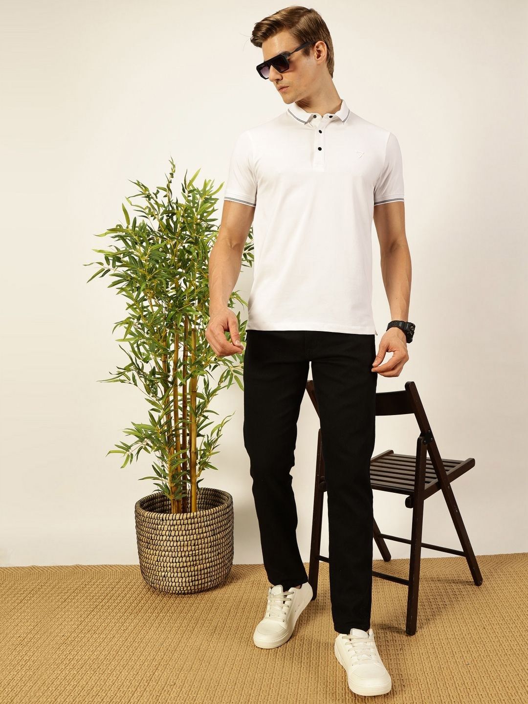 Thomas Scott Men Solid Polo Collar Cotton T-shirt