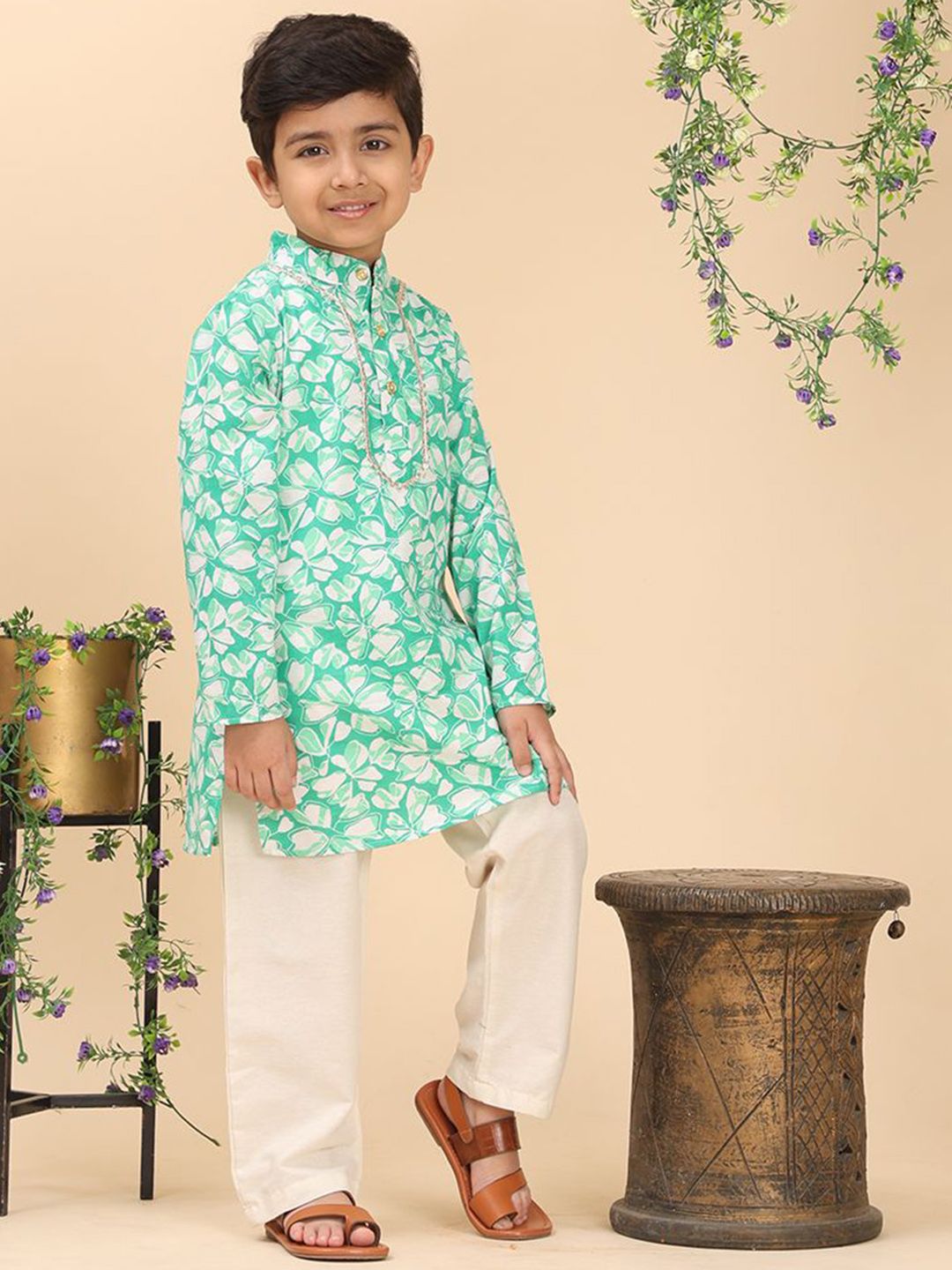 Cutiekins Boys Floral Printed Kurta with Pyjama