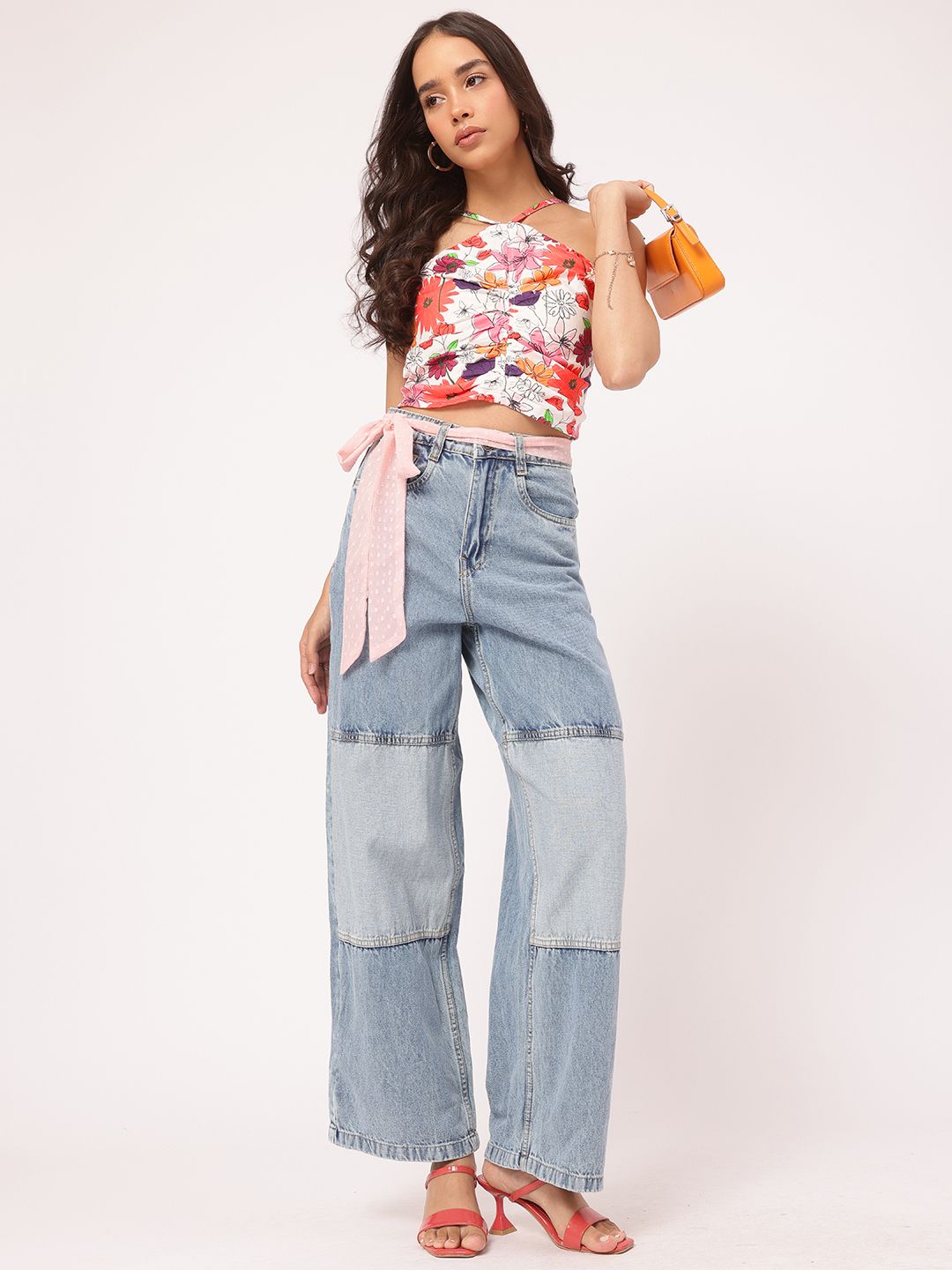DressBerry Floral Maze Ruched & Smocked Crop Top