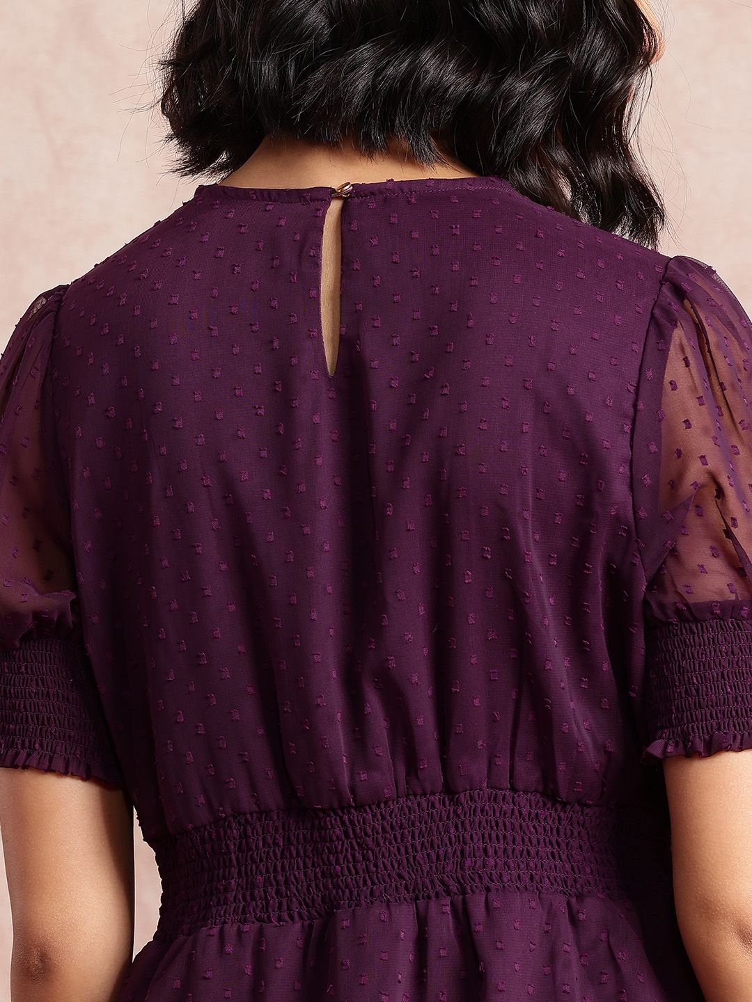 all about you Dobby Detail Smocked Fit & Flare Dress