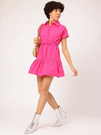 DressBerry Blush & Bold Tie-Up Waist A-Line Mini Dress