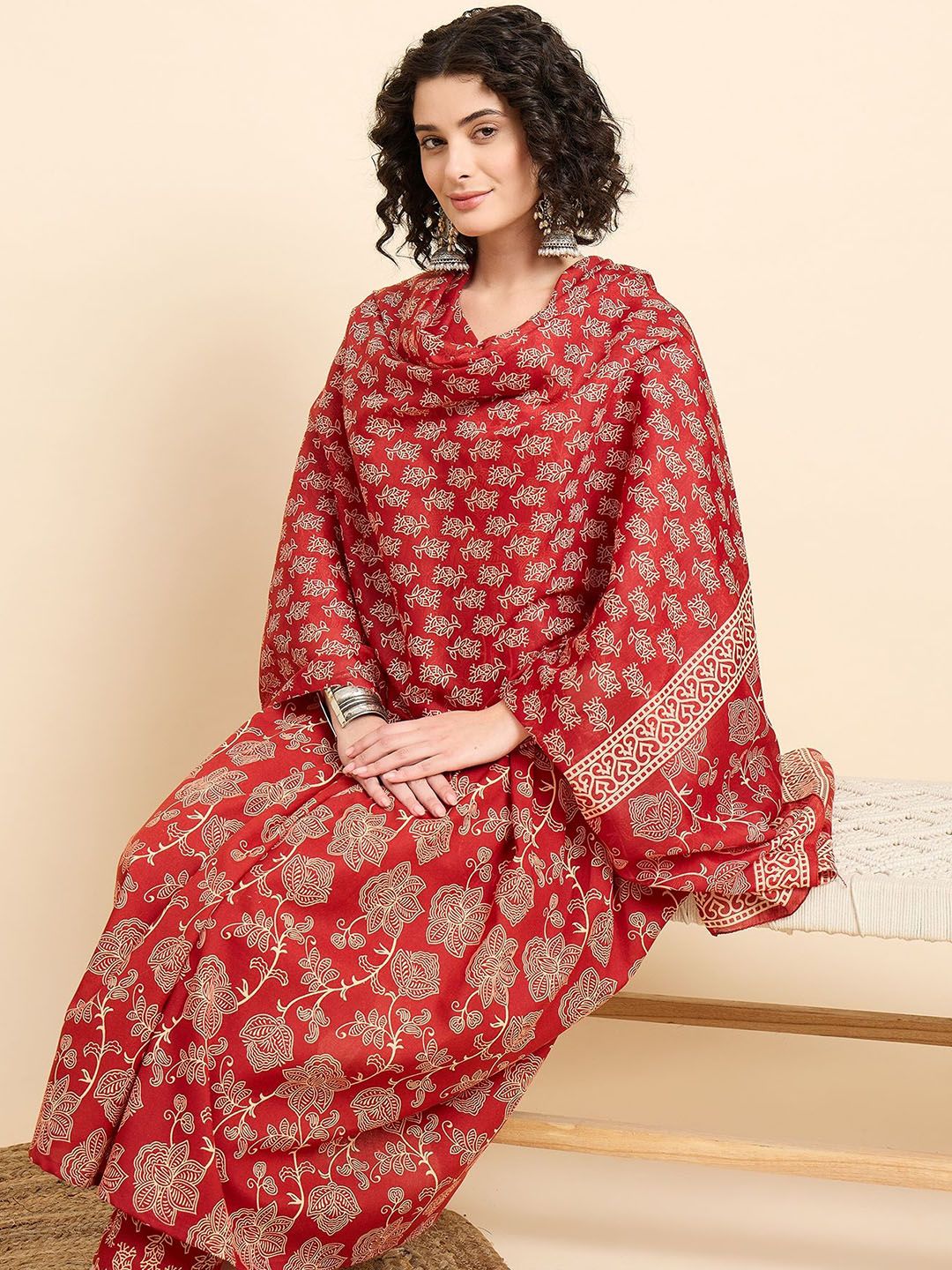 KALINI Women Floral Printed Regular Kurta with Trousers & With Dupatta