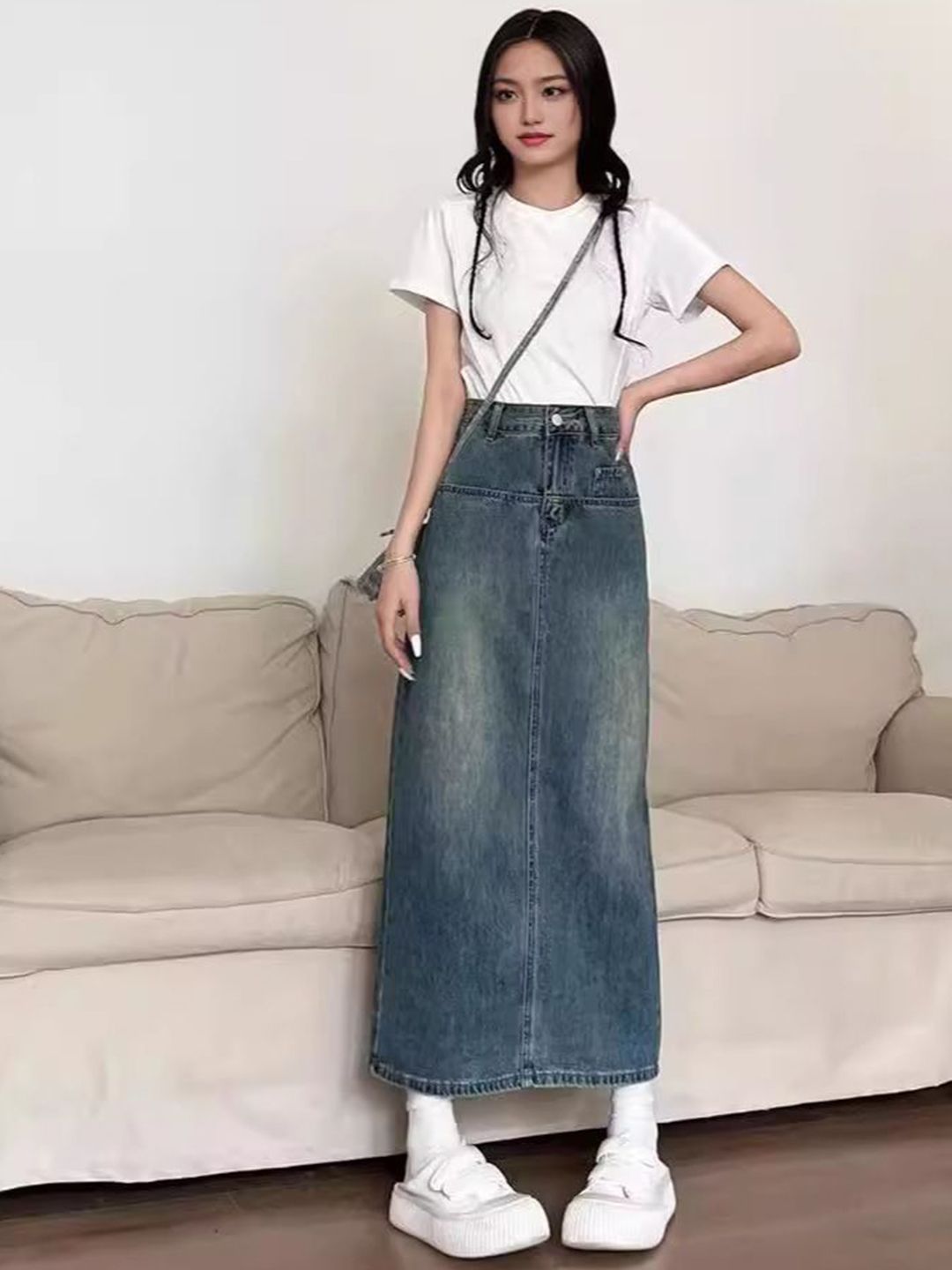 DressBerry Women Denim A-Line Maxi Skirt