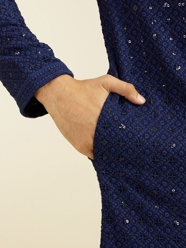 Diwas by Manyavar Geometric Chikankari Embroidered & Sequinned Mandarin Collar Kurta