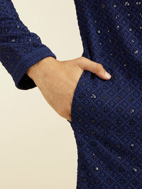 Diwas by Manyavar Geometric Chikankari Embroidered & Sequinned Mandarin Collar Kurta