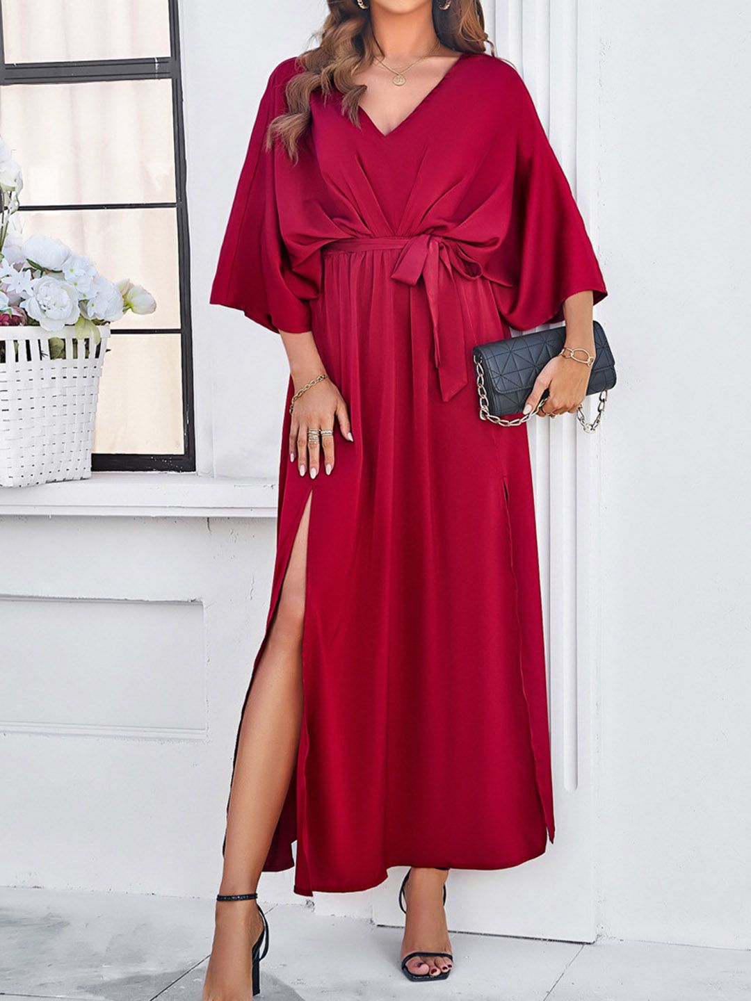 all about you V-Neck Extended Sleeves Maxi Dress