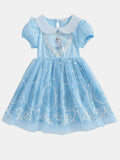 YK Girl Embellished Peter Pan Collar Puff Sleeves Fit & Flare Dress
