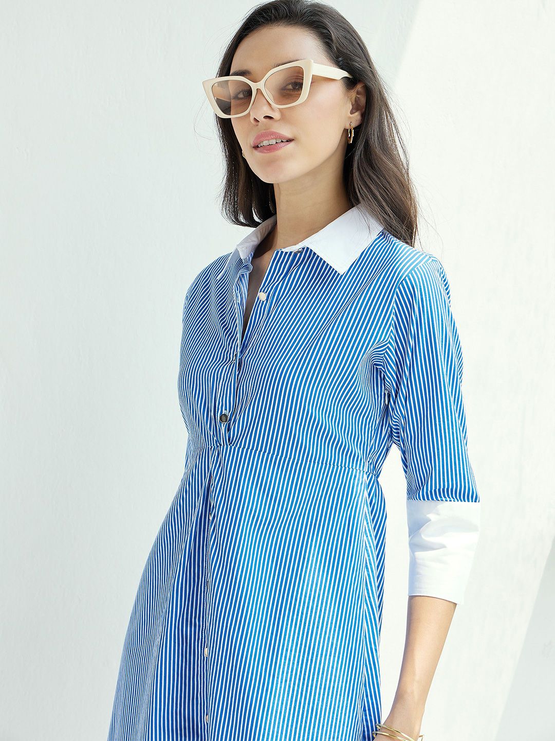 Pink Paprika by SASSAFRAS Striped A-Line Midi Cotton Dress