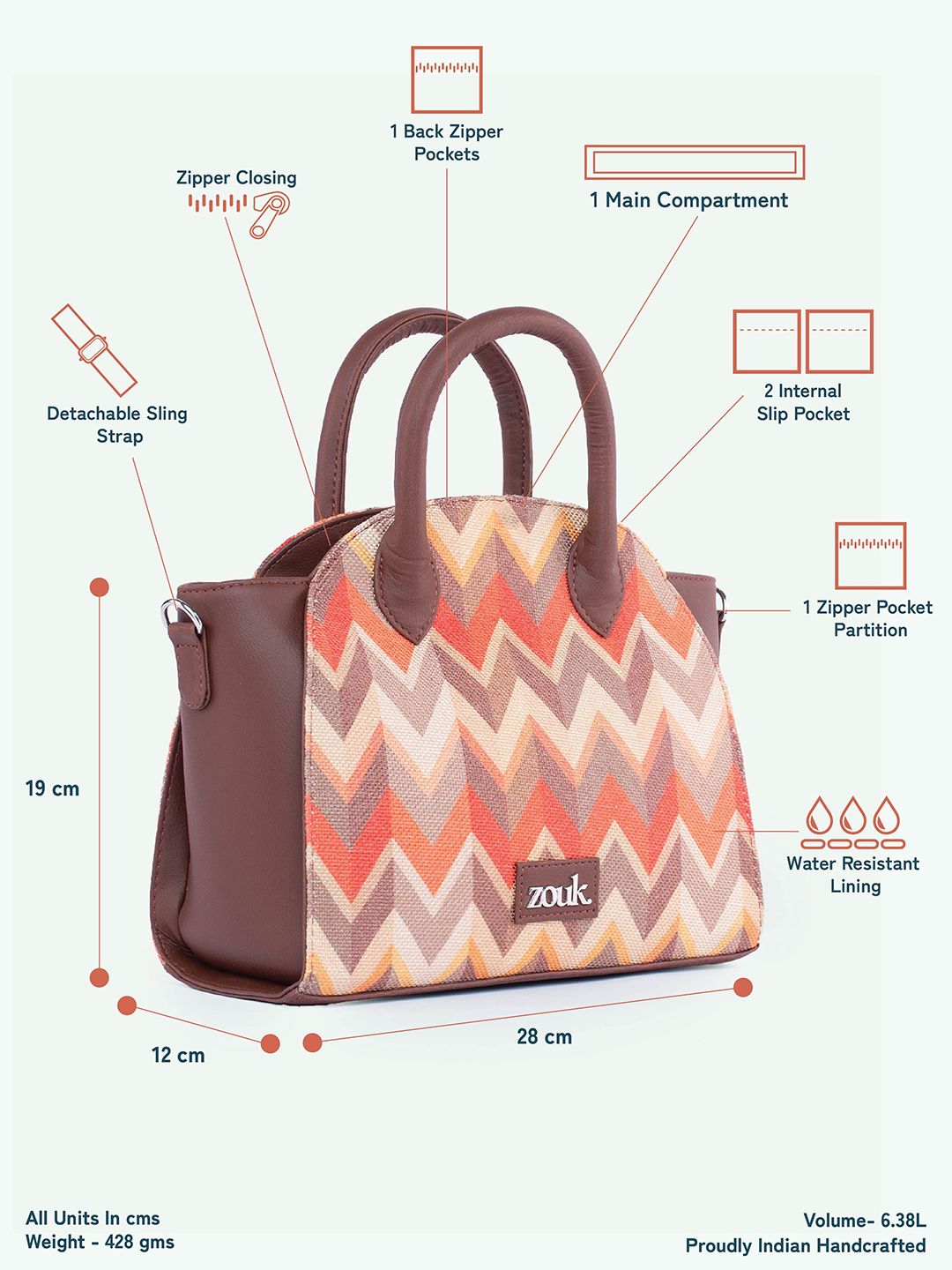 ZOUK Women Geometric Printed Swagger Handheld Bag