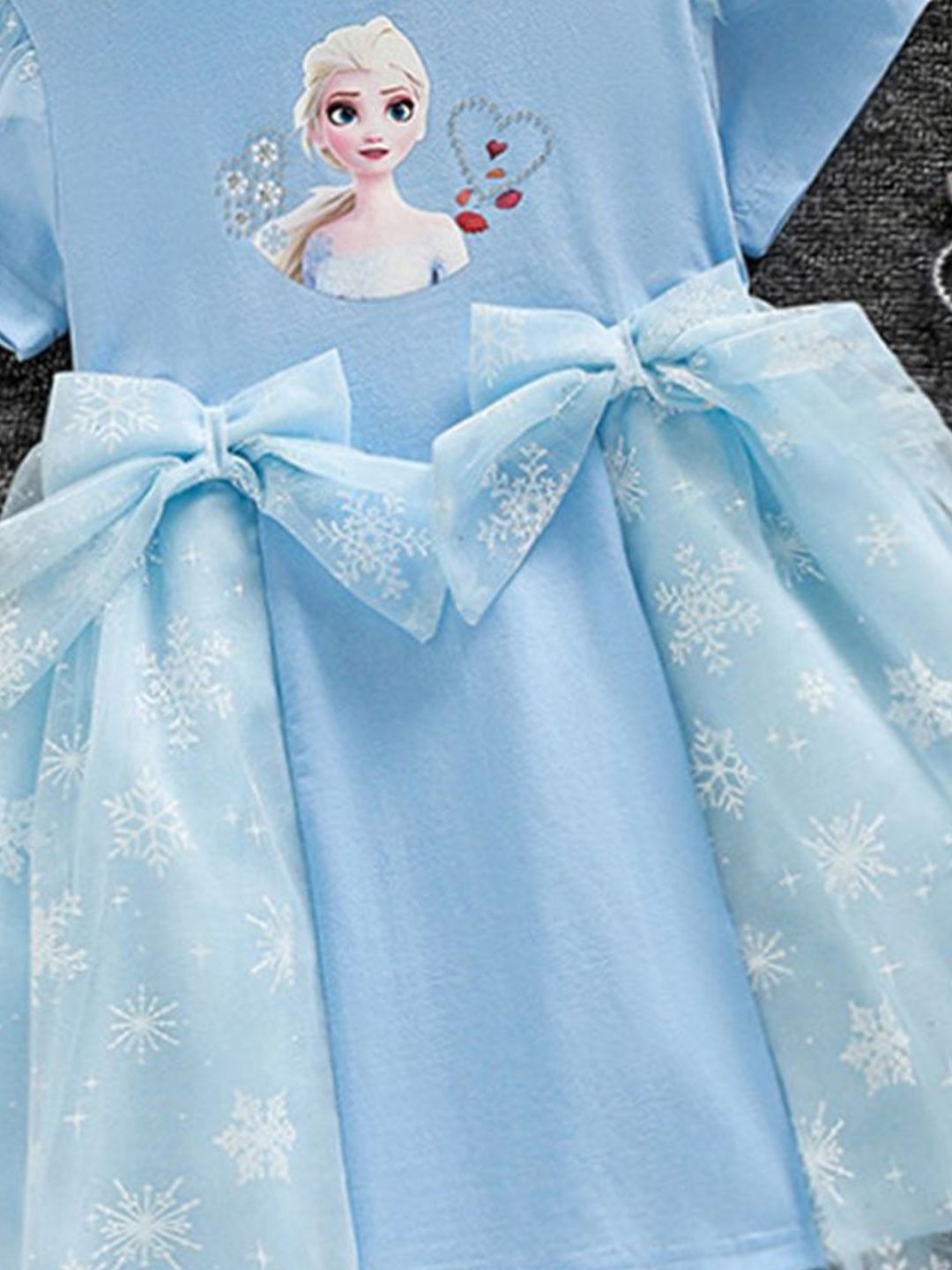 YK Girls Elsa Print Round Neck Tulle Fit & Flare Dress