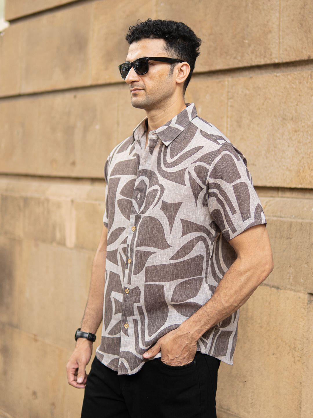 Powerlook Abstract Printed Spread Collar Casual Shirt