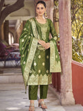 KALINI Women Woven Straight Silk Blend Kurta with Trousers & With Dupatta