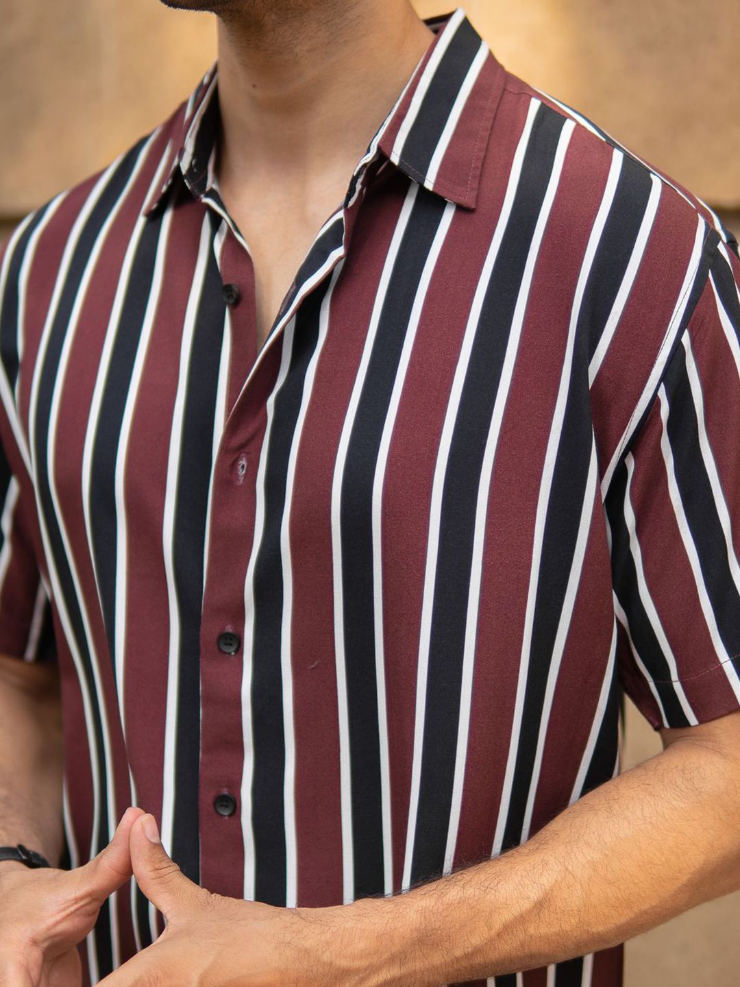 Powerlook ss25 Men Dark Brown Printed Stripe Shirt