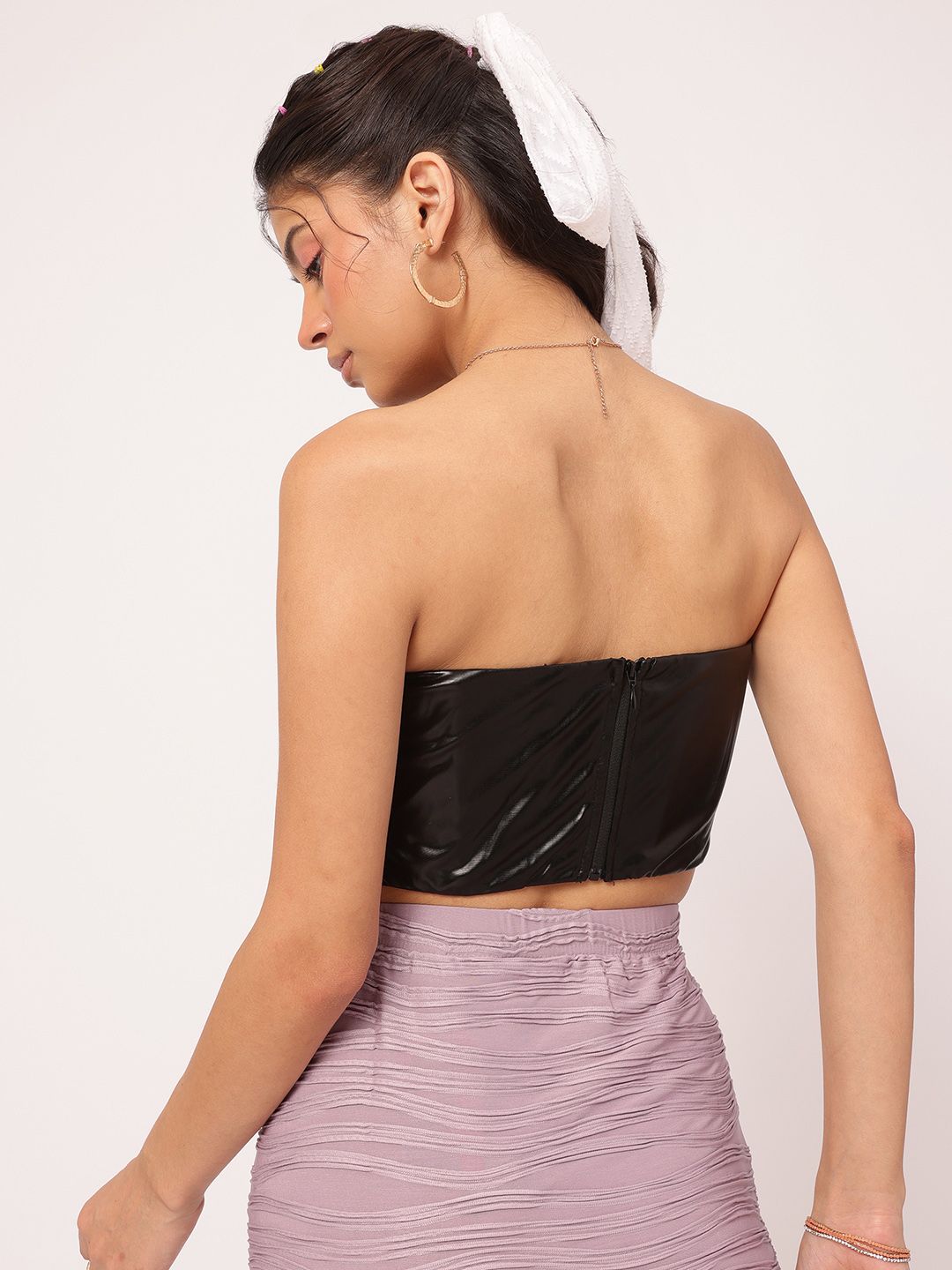 DressBerry Chic Sheen Faux Leather Corset Crop Top